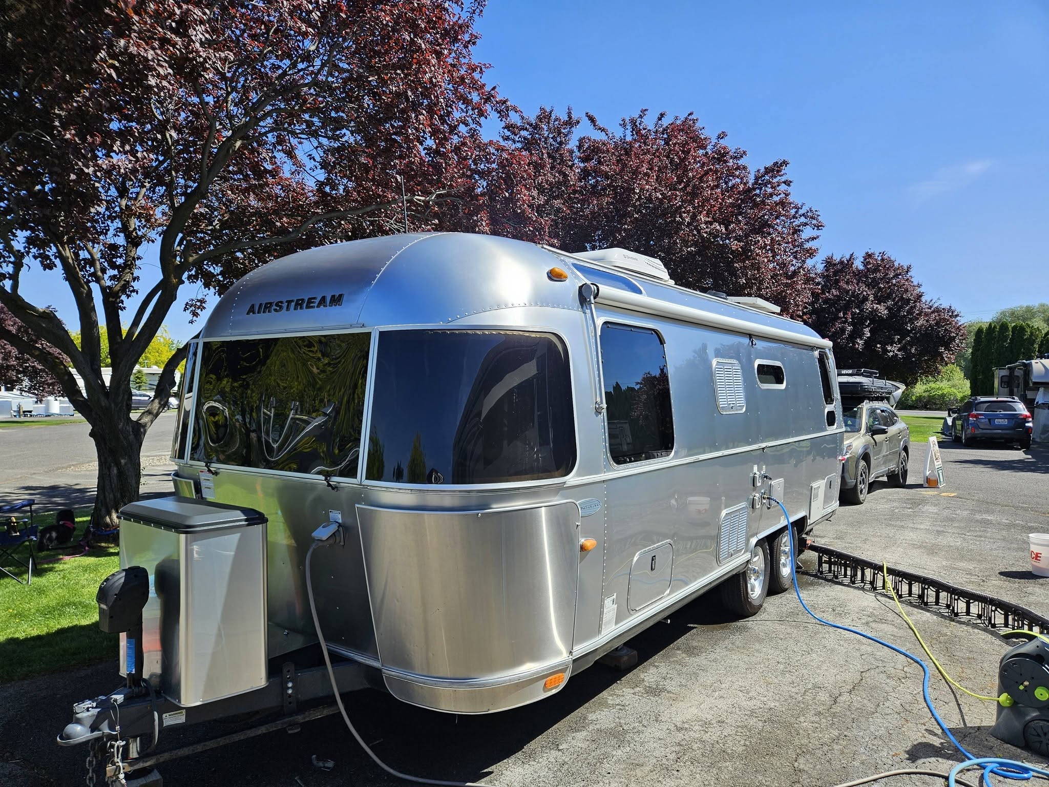 Polished Airstream travel trailer after detailing