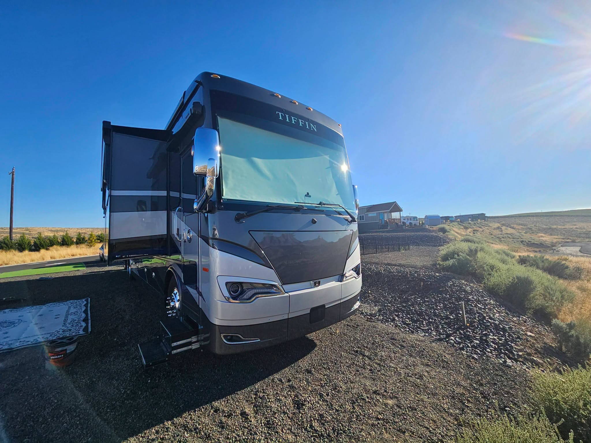 Clean Tiffin Class A RV front view